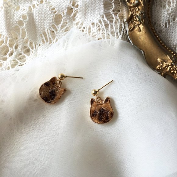 Kitty Cat Head Leopard Fabric Earrings - Picture 8 of 15